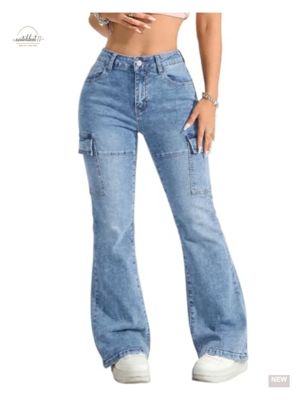 Womens High Waisted Flare Jeans Stretchy Bell Bottom Denim Pants